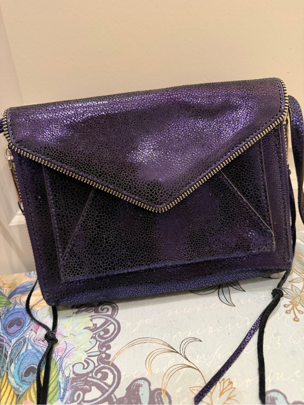 Rebecca Minkoff Metallic Purple Leather Envelope Crossbody Bag